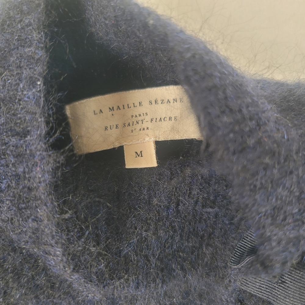 Sezane Trudy Jumper Womens M Navy Cream Striped Mohair Wool Sweater Buttons - Picture 2 of 6